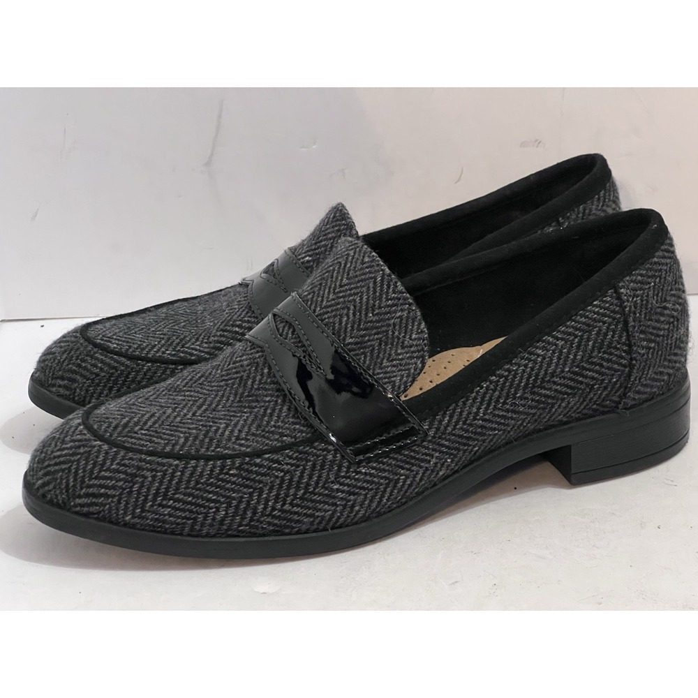 Clarks Women's Shoes Size 6M 6 M Black Fabric Herringbone Slip On New